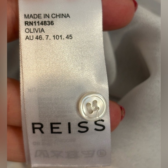 REISS | Olivia Ditsy Print Zipper Ruffle Blouse In Blue Sz‎ 12 - Picture 5 of 9